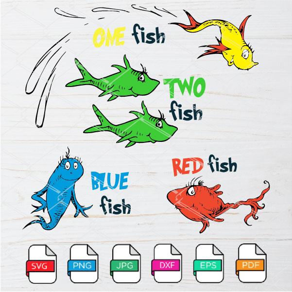 One Fish Two Fish Red Fish Blue Fish SVG | Fish SVG | Fish Cartoon SVG