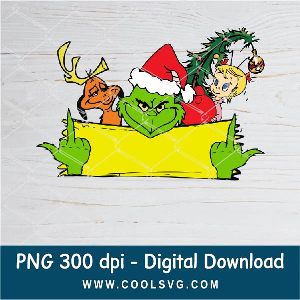 Grinch Middle Finger Custom Name PNG - Grinchmas Png - Great for Cricut & Silhouette