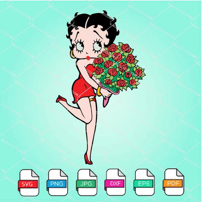 Betty Boop Hugging Red Flowers SVG -Betty Boop SVG - mysvg