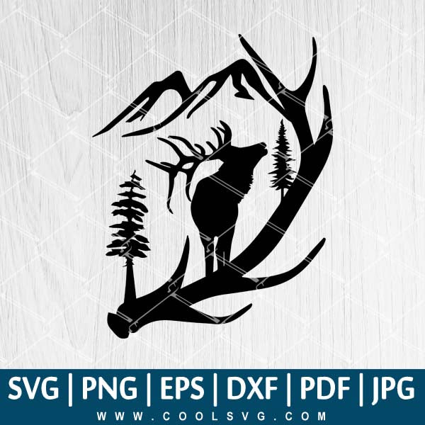 Elk SVG - Elk Antler Scene SVG - Antler SVG - Mountain SVG - Elk Antler SVG