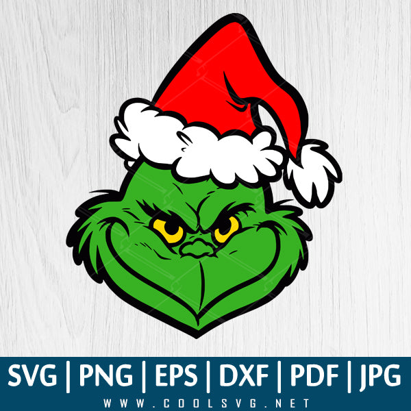 Grinch Face with Santa Hat SVG - Grinch Layered SVG - Great for Sublimation or Cricut & Silhouette - CoolSvg