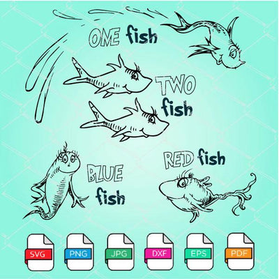 One Fish Two Fish Red Fish Blue Fish SVG - PNG - mysvg