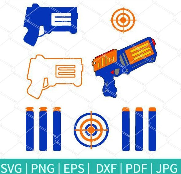 Nerf SVG Bundle - Nerf Gun SVG - Nerf Bullet SVG - Nerf Target SVG